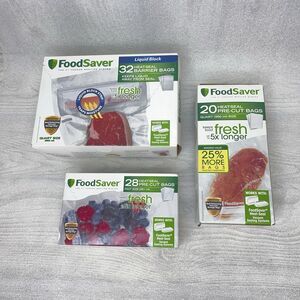 FoodSaver Pint & Quart Pre-Cut Bags + 32 Liquid Block Heat-Seal Barrier Bags NEW